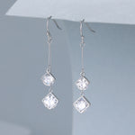Silver double crystal drop earrings