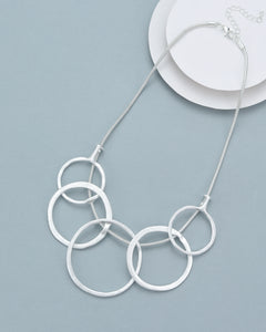 Short necklace, with matte-silver open-circle rings - on a silver chain