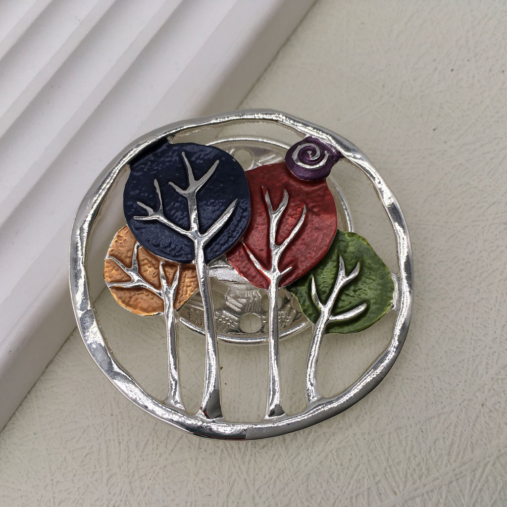 Multicolour open-tree design magnetic brooch and scarf clip