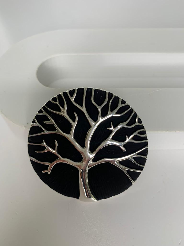 Magnetic brooch & scarf clip  - 'tree of life' design in shades of shiny silver and matte black