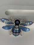 Magnetic brooch & scarf clip  - 'bumble bee' design in shades of shiny silver, navy, denim blue, hints of green and grey