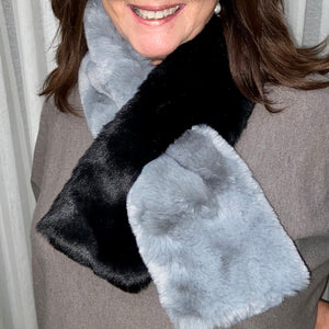 Faux fur cravat in mid grey and black