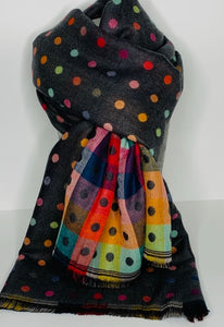 Grey multi colour reversible polka dot design scarf