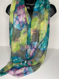 Lime, aqua, pink and blue abstract print scarf