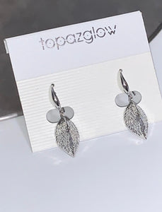 Silver caged diamanté leaf earrings