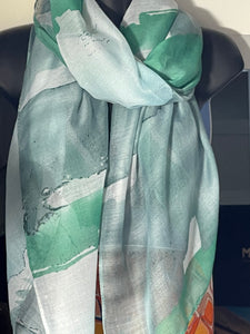 Paint splotch print scarf in shades of green and grey