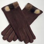 Maroon tri pom-pom faux fur gloves