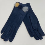 Navy tri pom-pom faux fur gloves