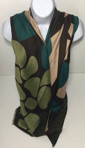 Olive, teal and brown animal print scarf